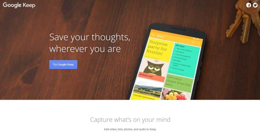 Google Keep user interface.