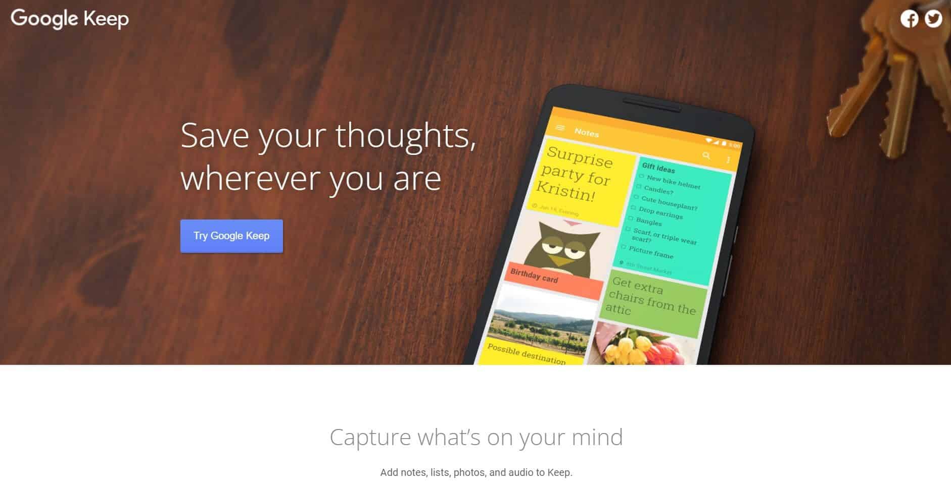 Google Keep user interface.