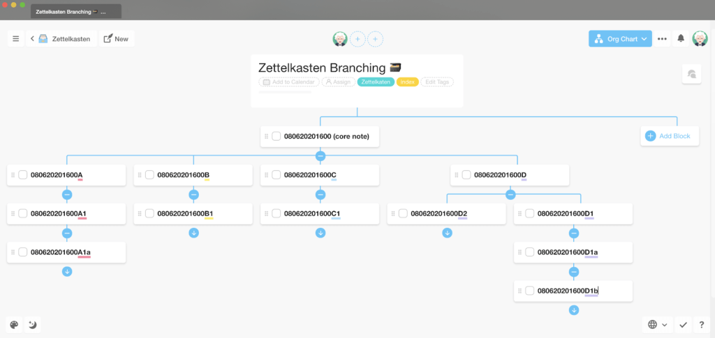 Zettelkasten branching in Taskade.