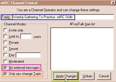 IRC channel operator menu.