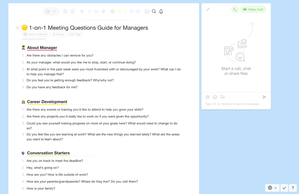 1-on-1 template in Taskade.