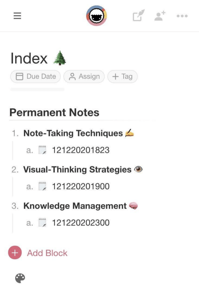 List of notes inside a Taskade Project.