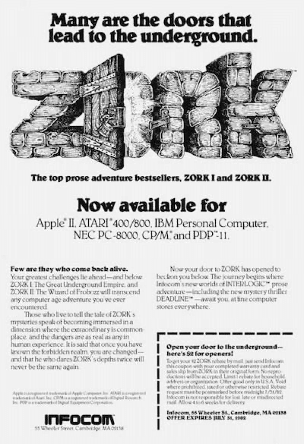 Infocom’s Zork printed ad.
