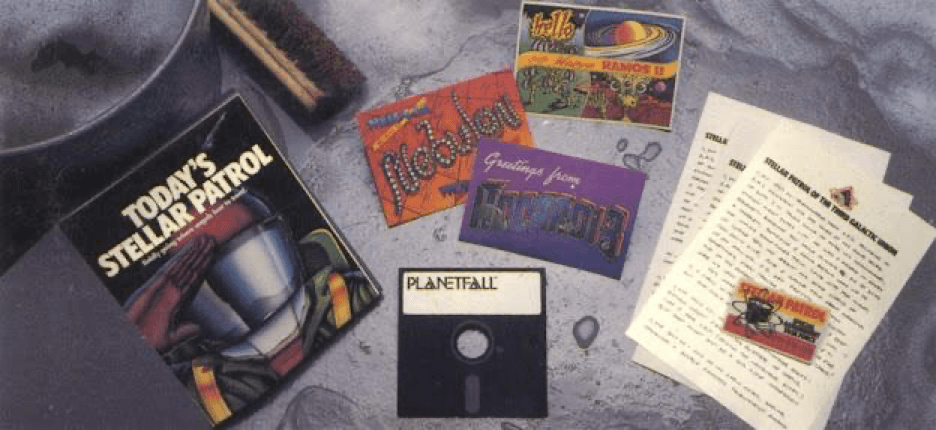 Planetfall (1983) box contents with "feelies."
