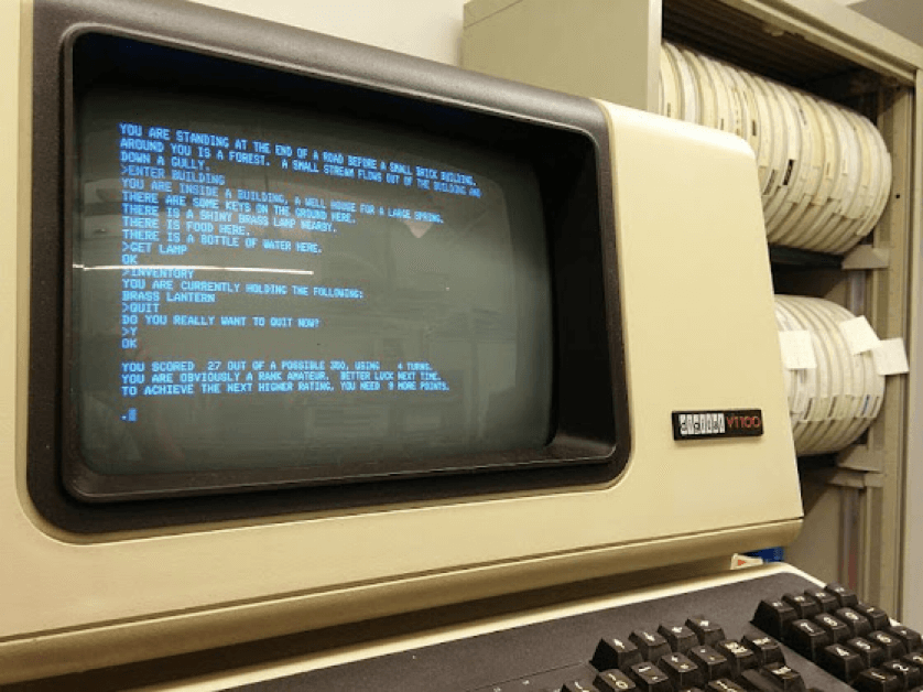 Colossal Cave Adventure running on VT100 terminal.