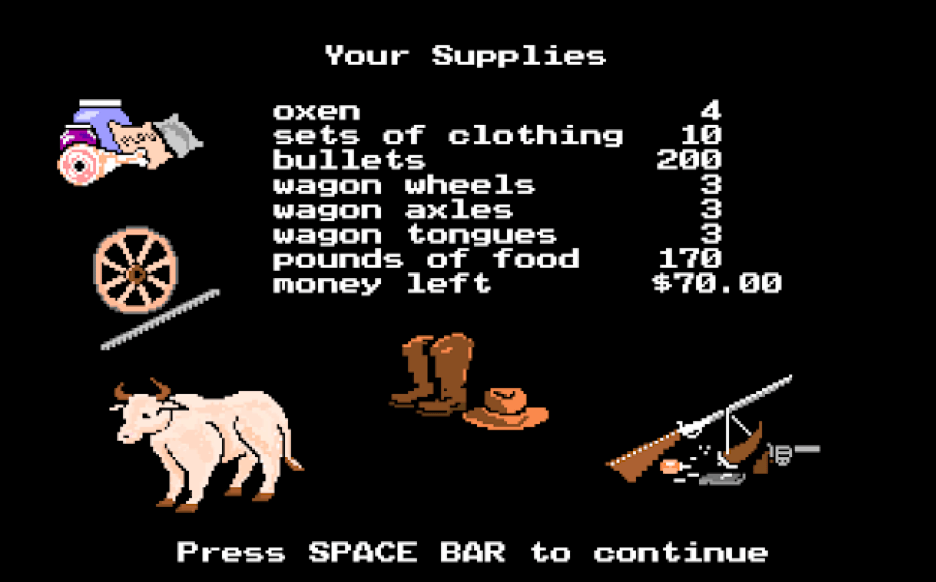 Oregon Trail (1990), a text-based adventure game developed by MECC.