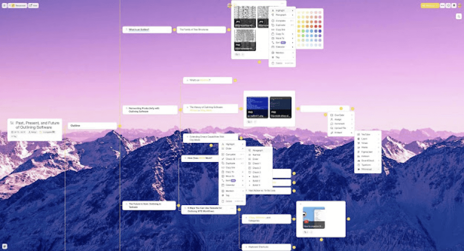 A Taskade project visualized in the Mind Map view.