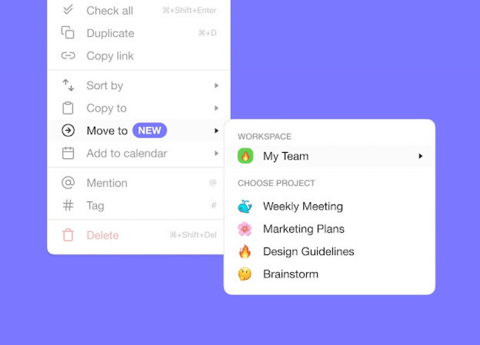 Move Task feature in Taskade.