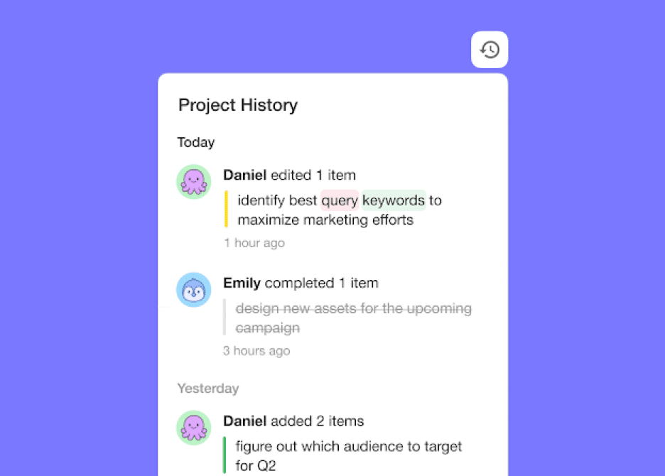 Project History in Taskade.