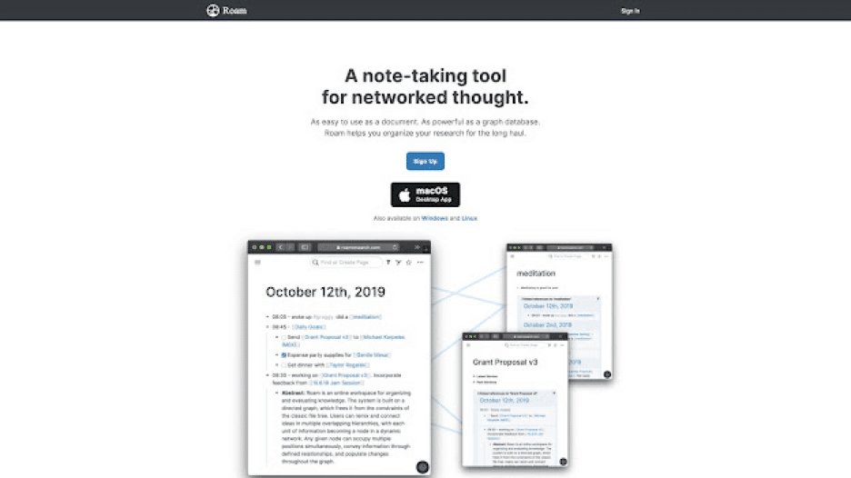 Roam Research user interface.