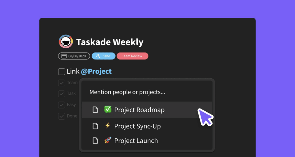 Taskade @mention feature.