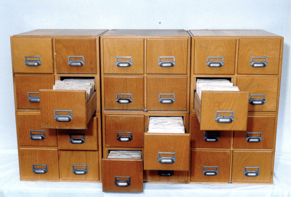 Niklas Luhmann’s Zettelkasten cards in drawers.