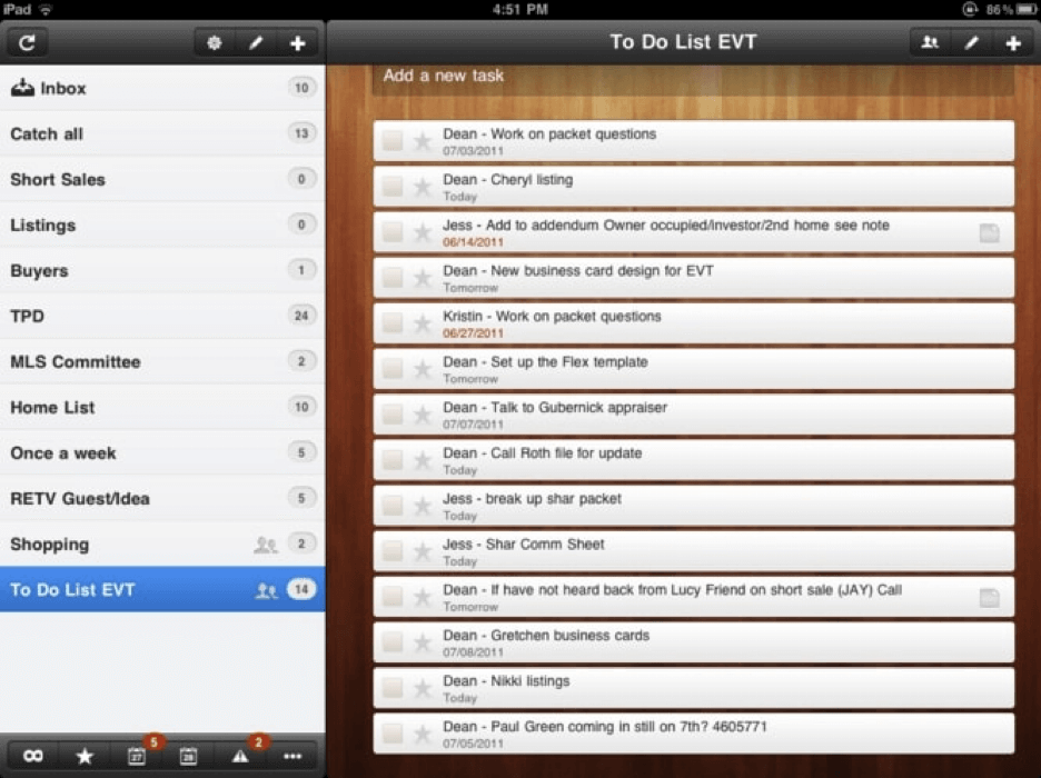 A list of tasks in Wunderlist 1.