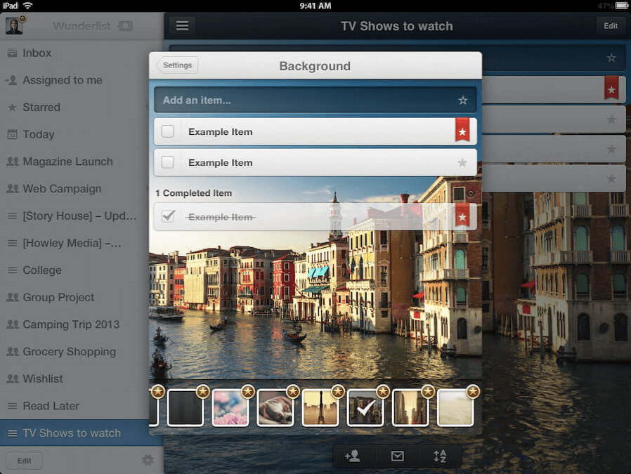 Wunderlist Pro customization options.