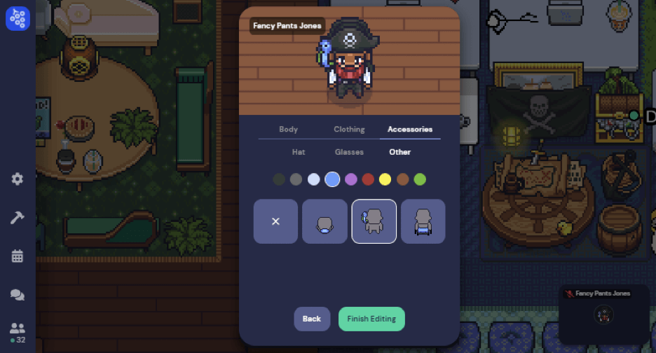 Gather.town character customization screen. 