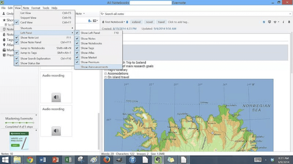 Evernote Windows user interface.