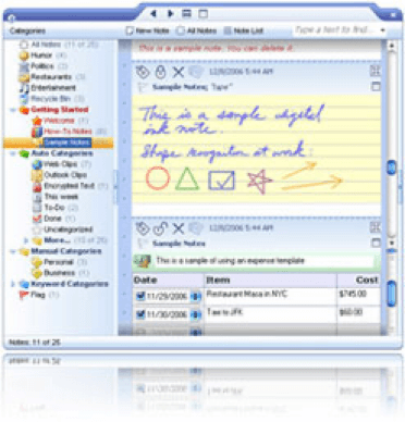 Evernote desktop user interface in 2008.