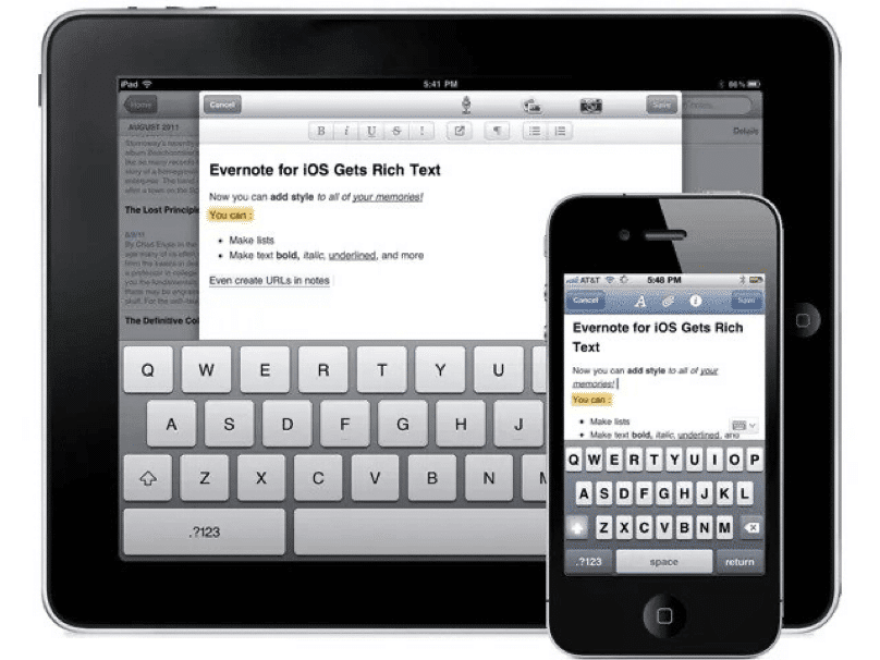 Evernote apps for the iPad and iPhone.