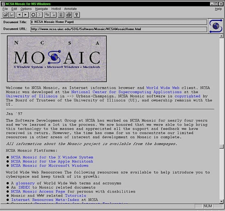 Mosaic browser user interface.