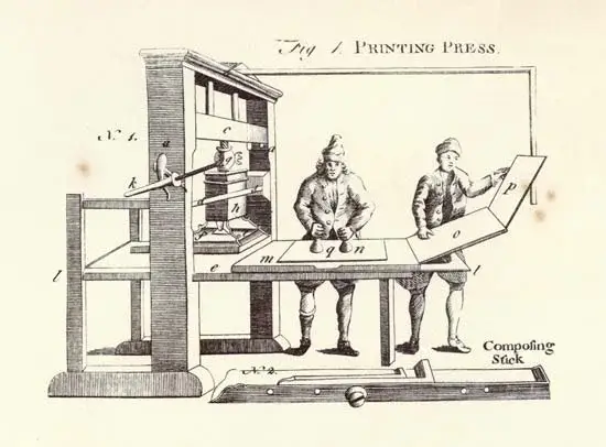 Illustration of a printing press.