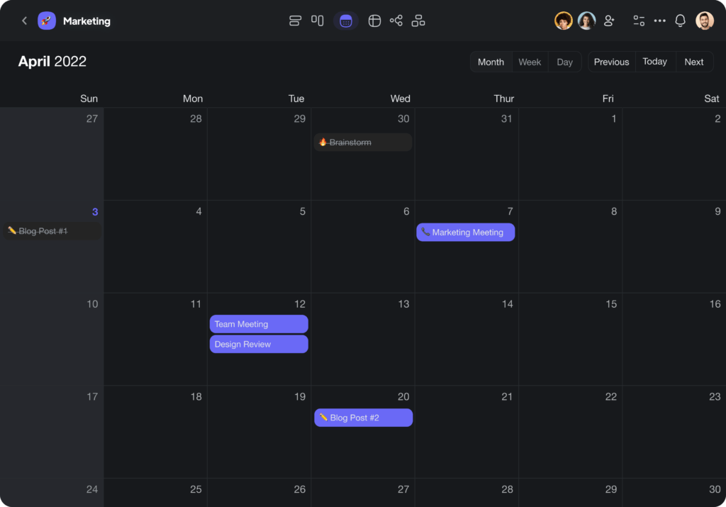 taskade calendar view