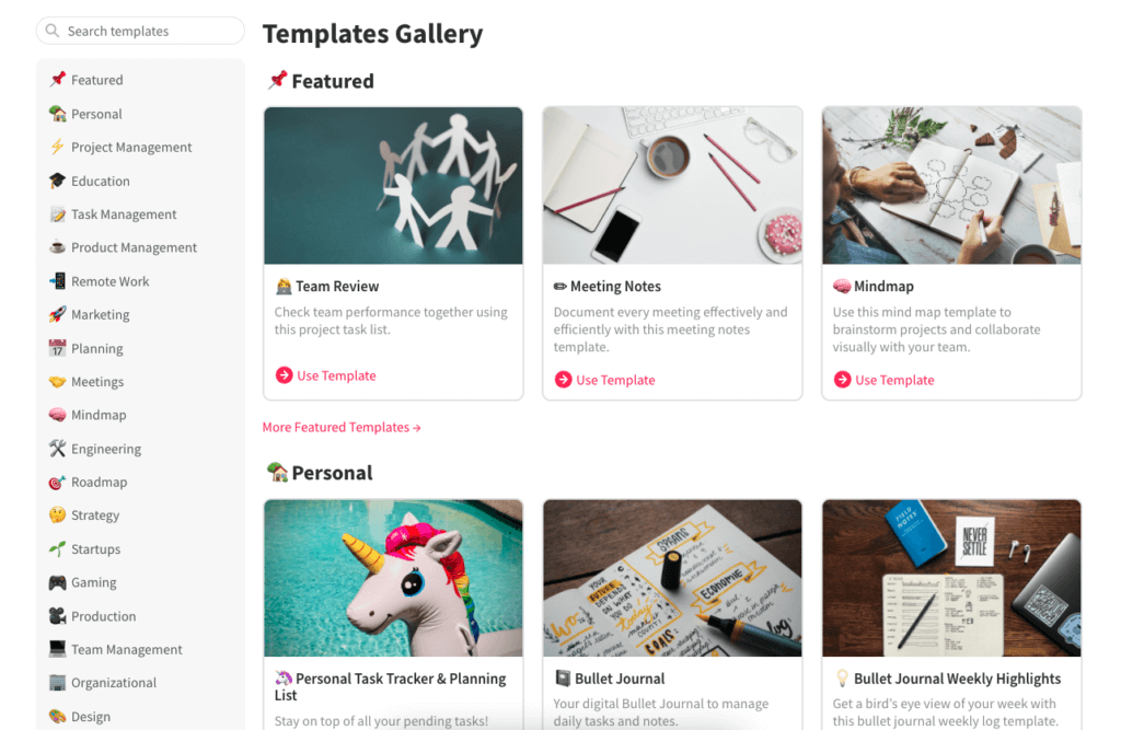 Taskade templates catalog.