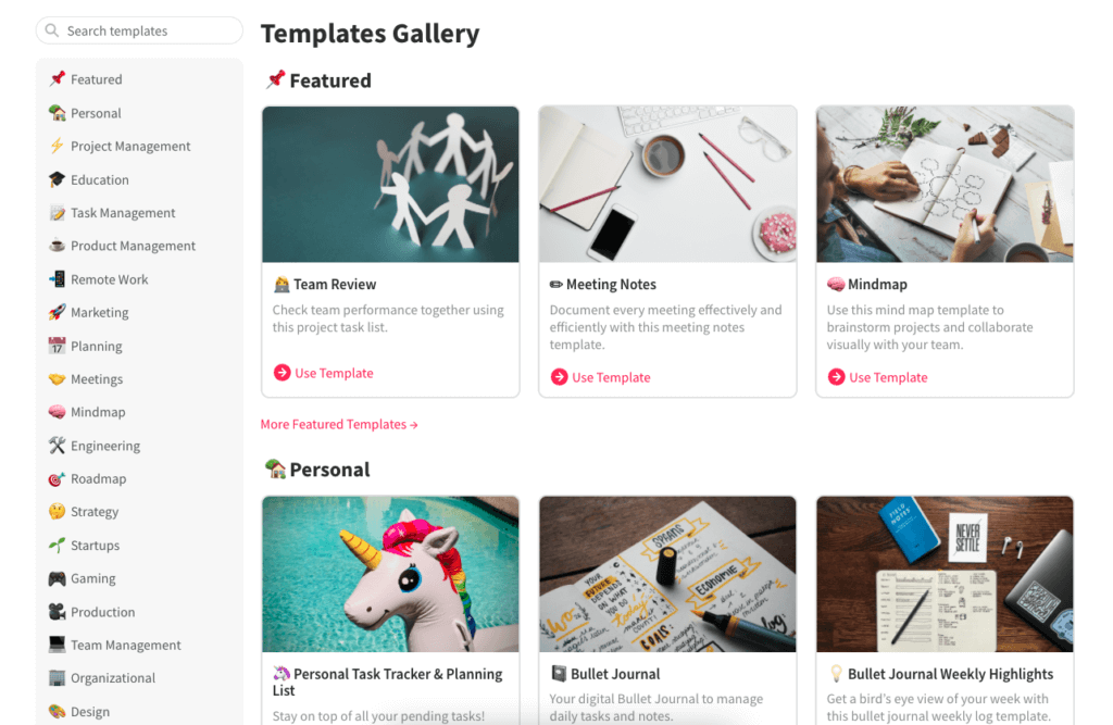 Taskade templates gallery.