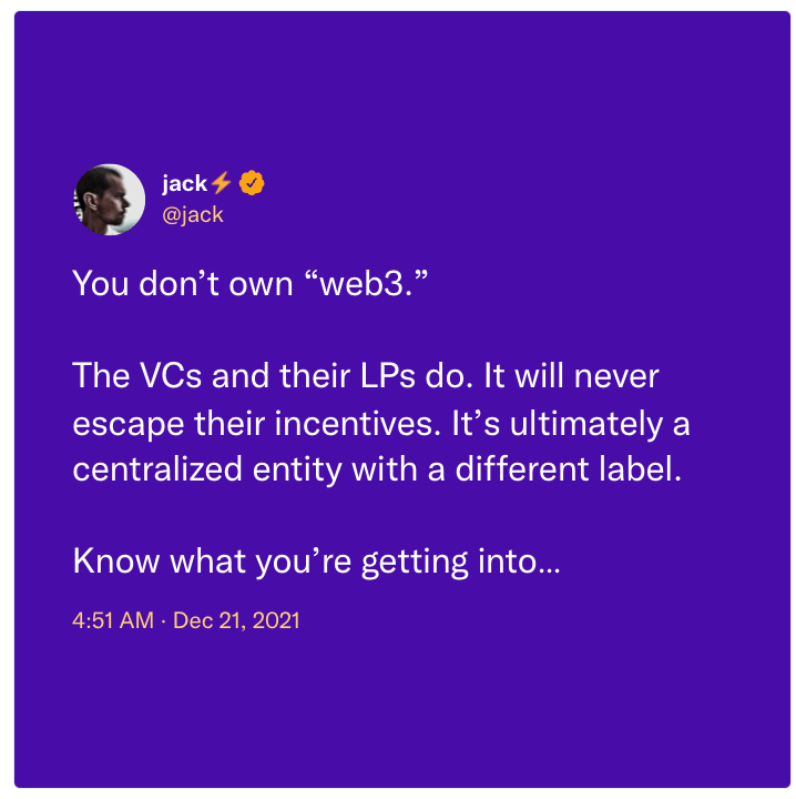 Jack Dorsey's Web3 tweet.