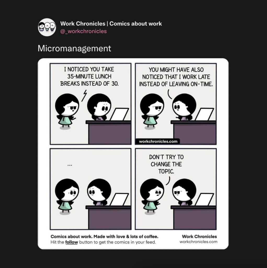 "Micromanagement," a comic strip by Work Chronicles.