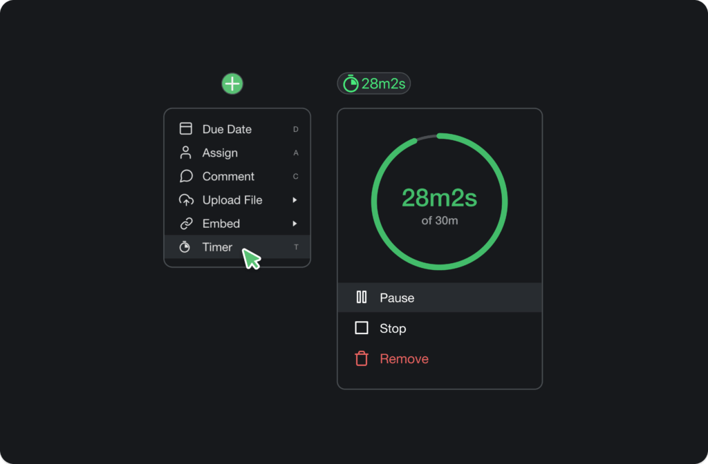 A virtual Pomodoro timer integrated into Taskade.