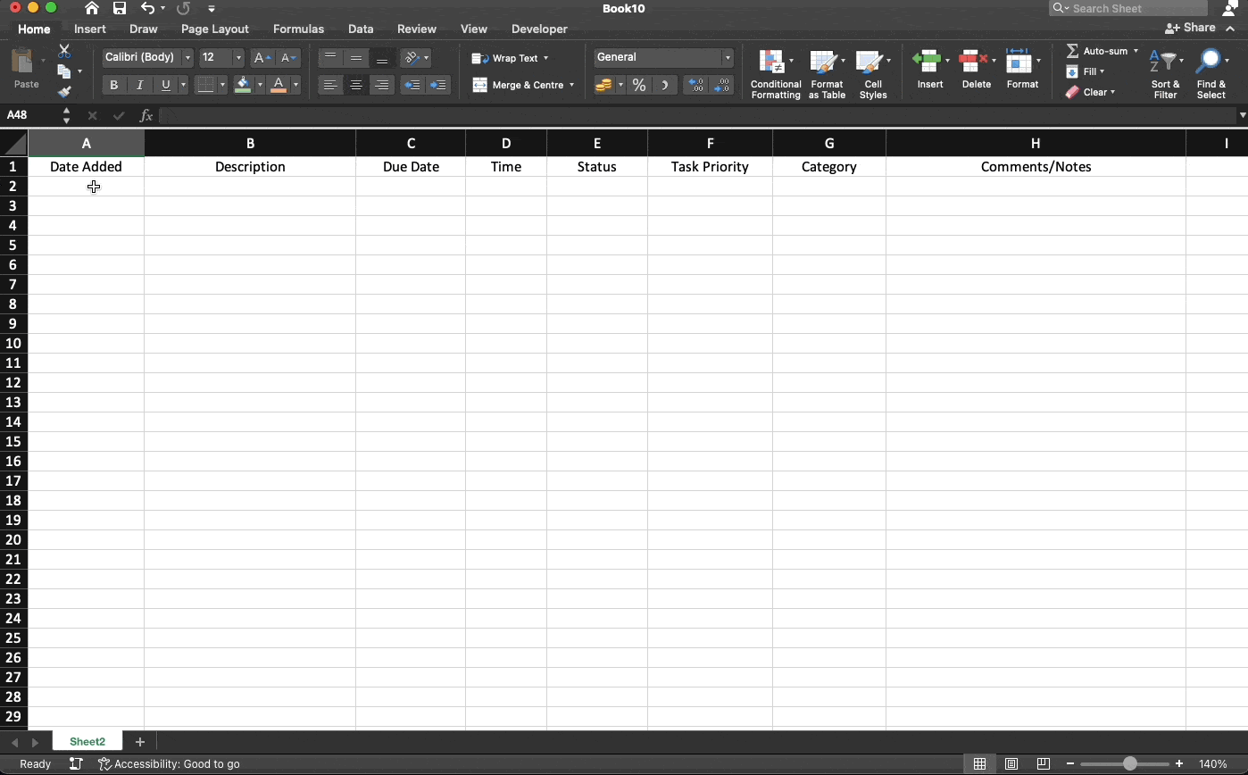 Applying the Format as Table option in an Excel spreadsheet.