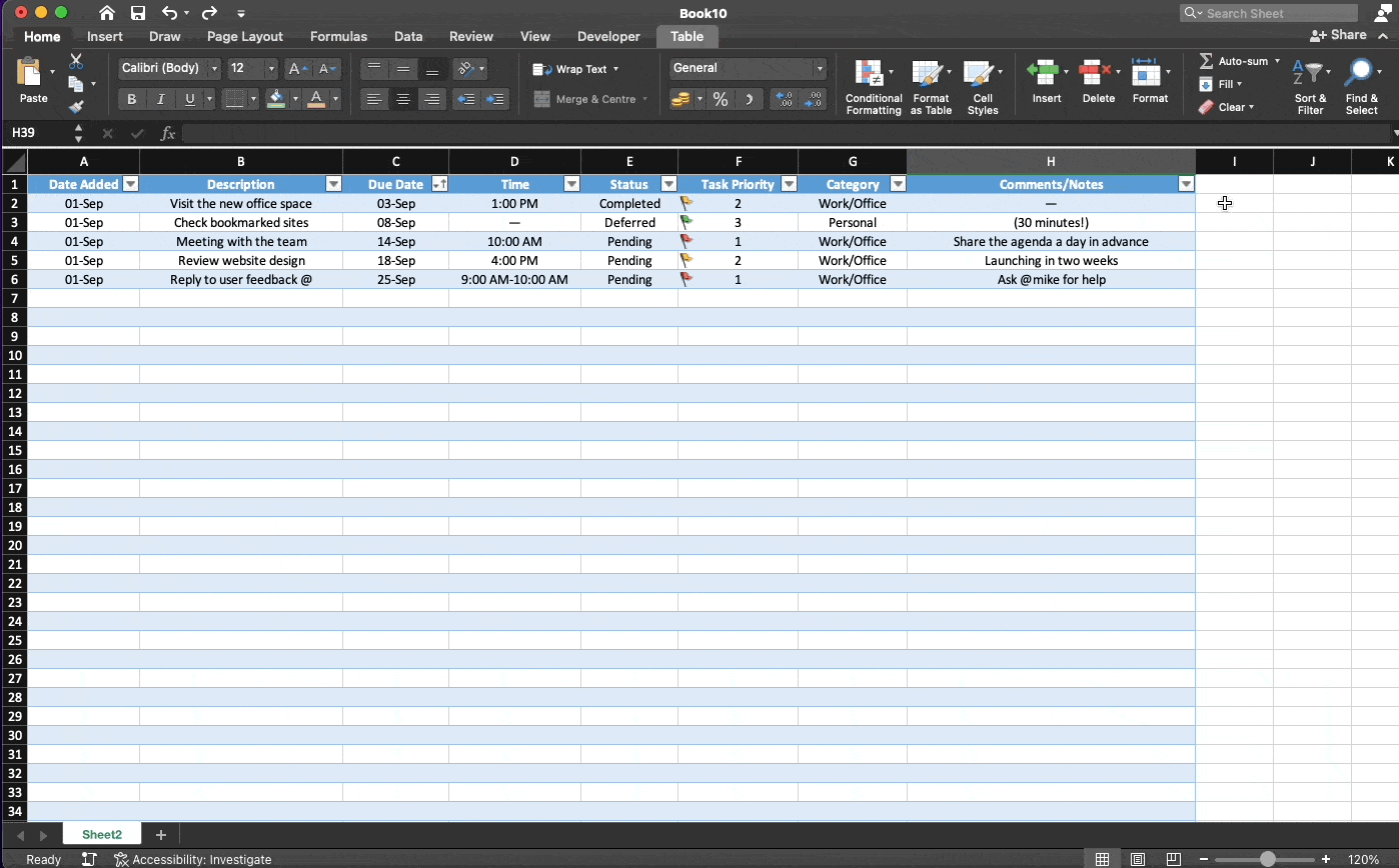 Inserting a checkbox into an Excel spreadsheet.