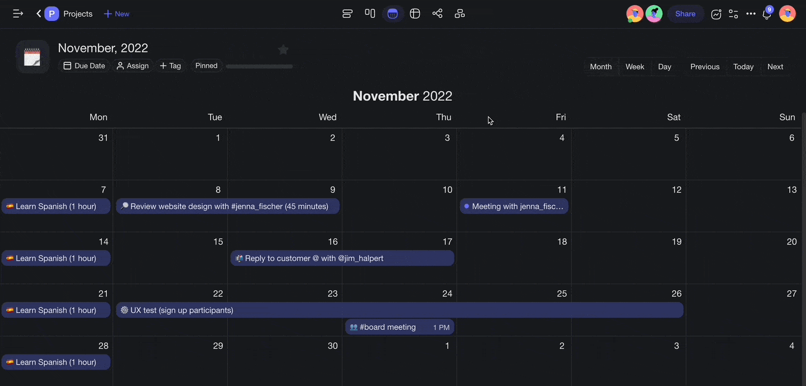 Adding a new task in Taskade's calendar view.