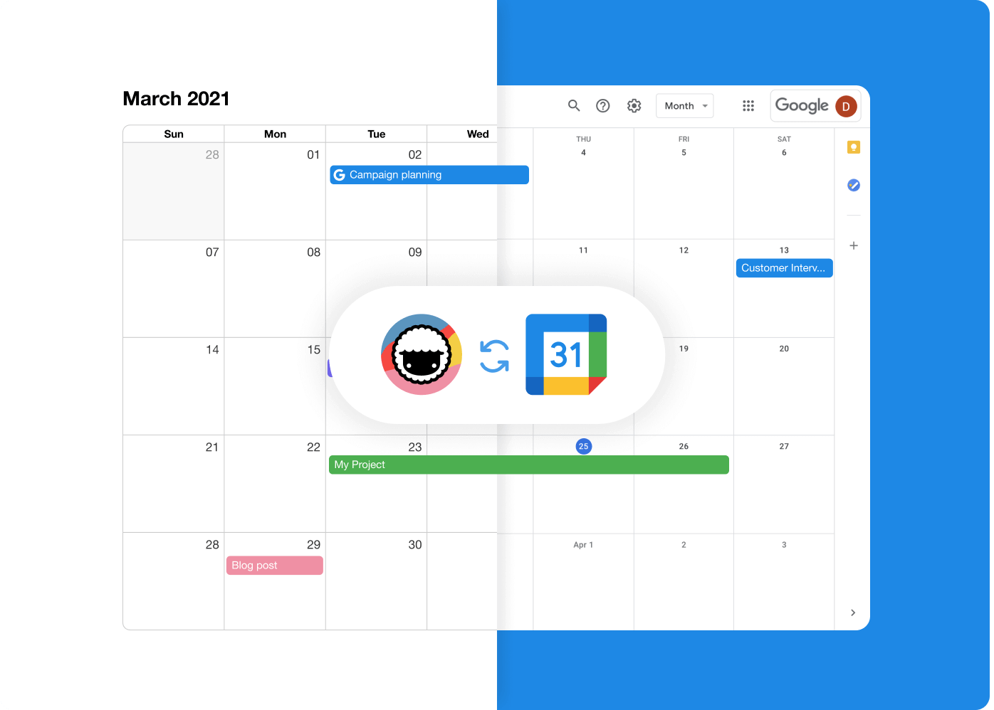 Taskade and Google Calendar two-way synchronization.