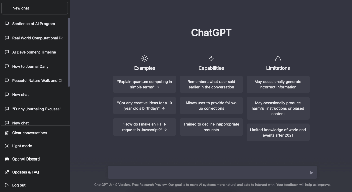 ChatGPT user interface by OpenAI.
