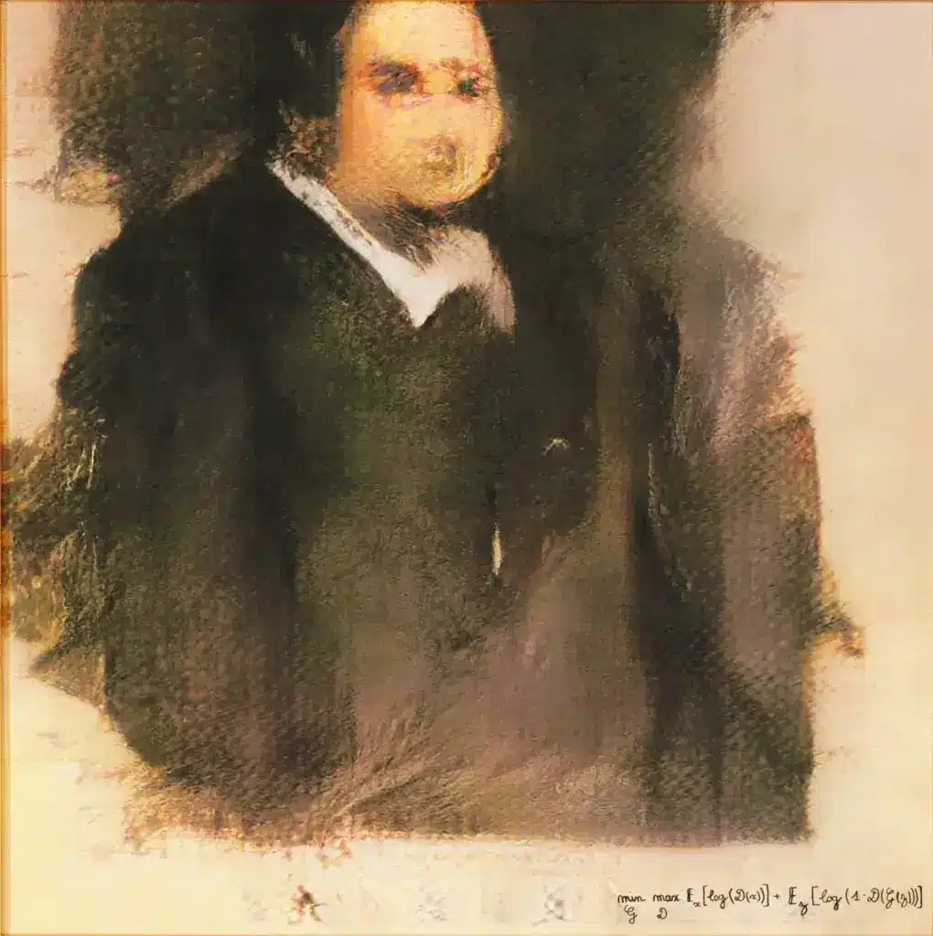 Portrait of Edmond de Belamy generated by AI.