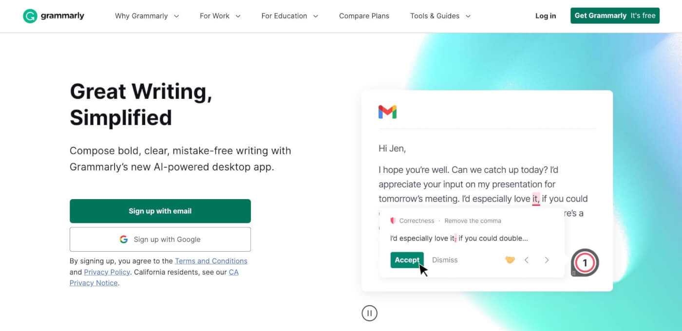 Grammarly user interface.