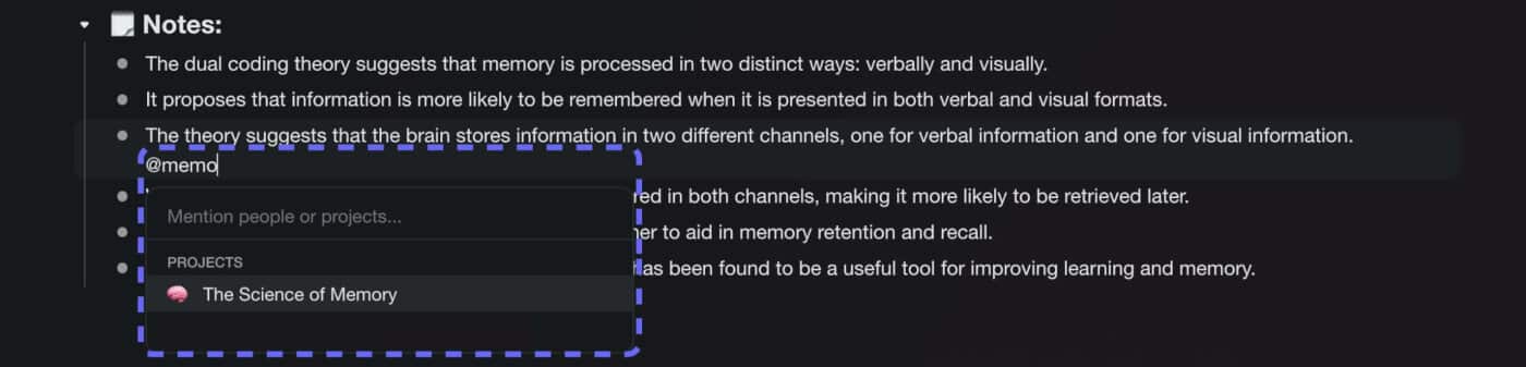 A note-level link in Taskade.