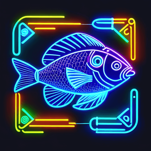 Babel fish in neon colors against a dark background, digital art generated by artificial intelligence.