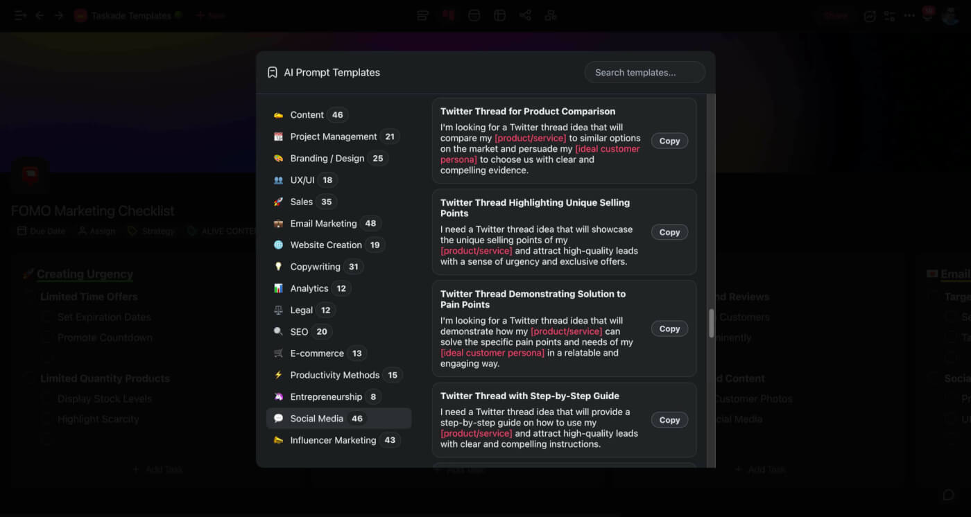 Taskade AI prompt library.
