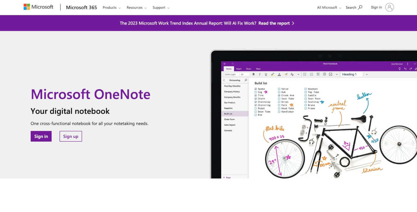 Microsoft OneNote user interface.