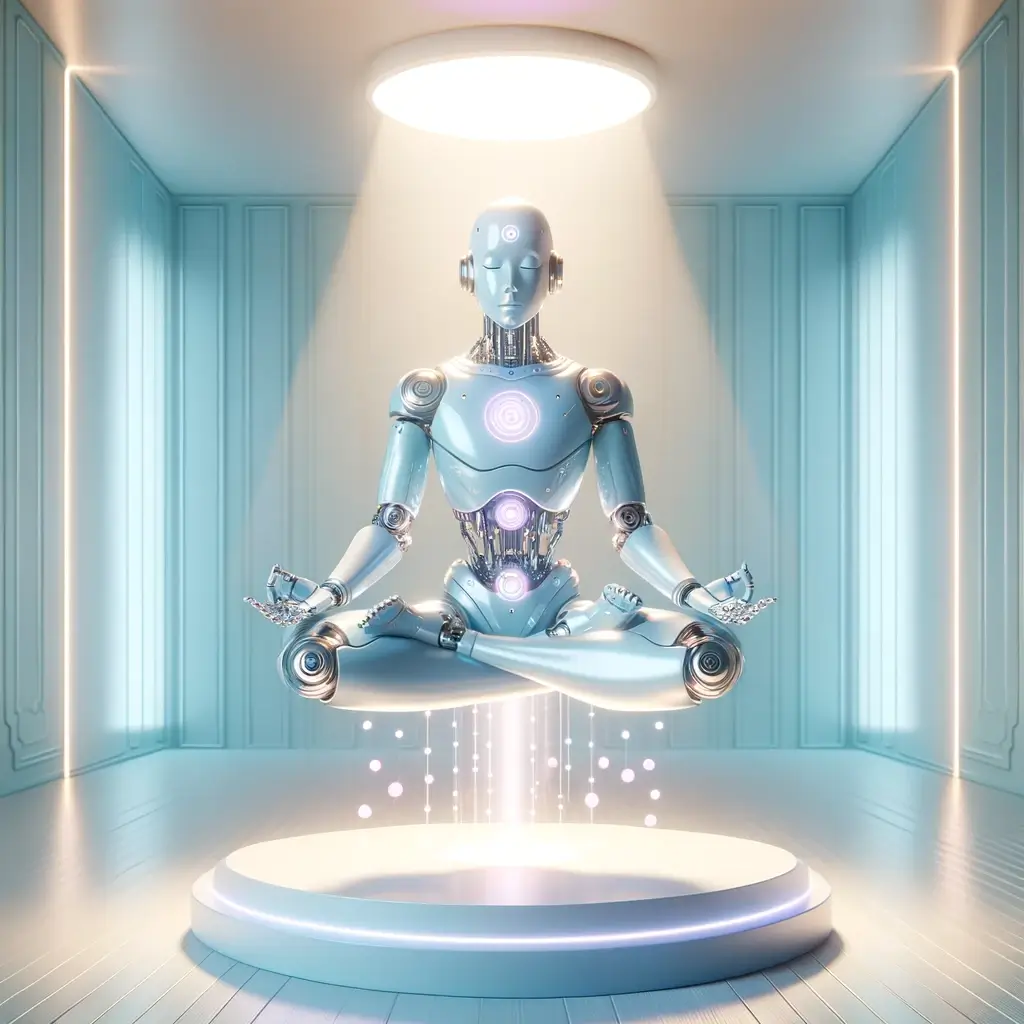 "Meditating Robot," digital art by DALL-E 3.