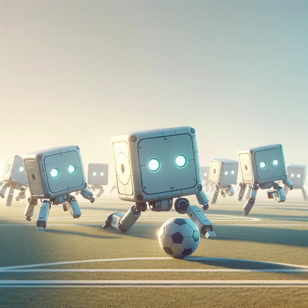 "Robot Soccer," digital art by DALL-E 3.