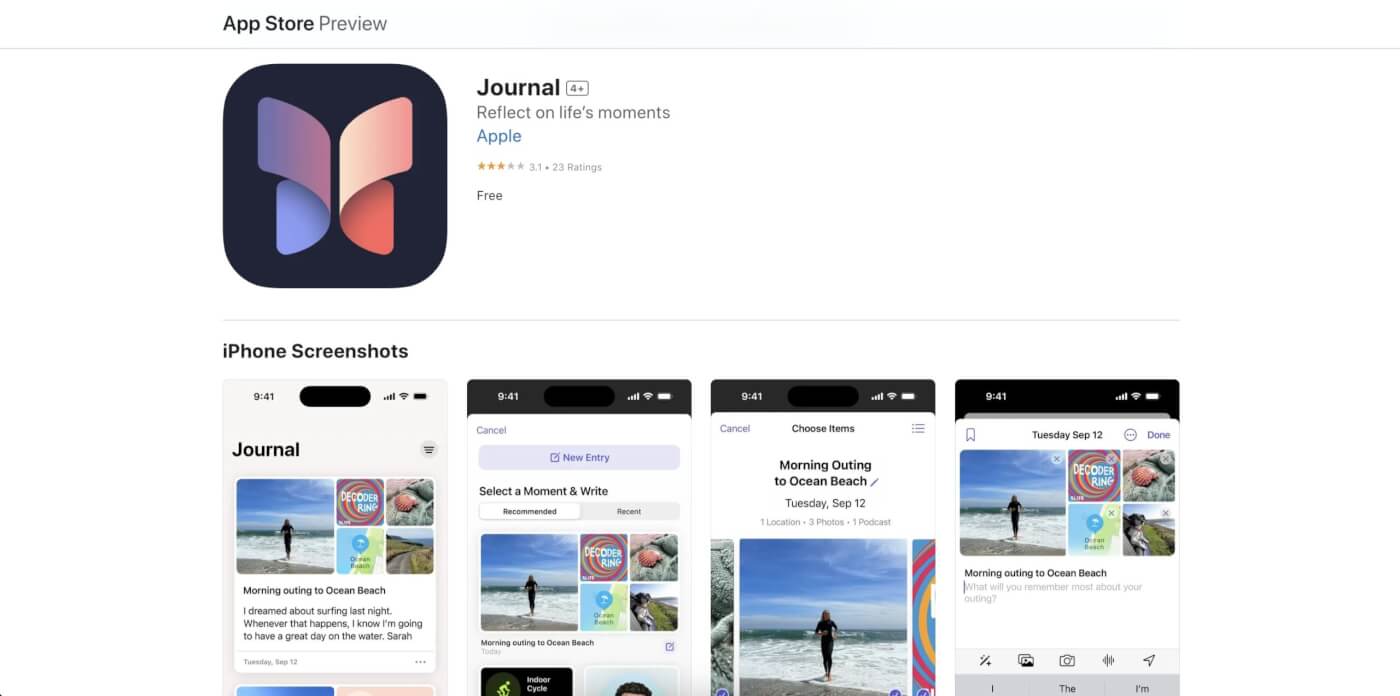 Apple Journal user interface.