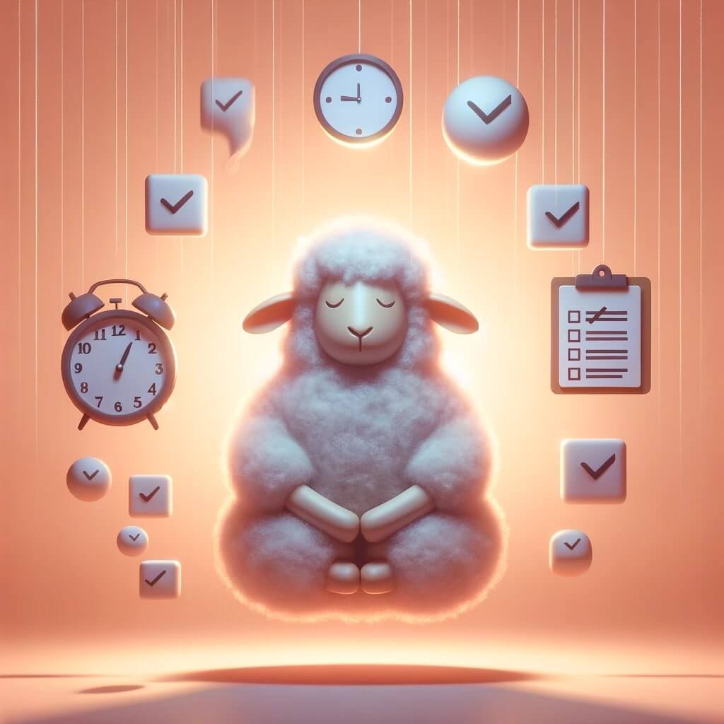 "A Meditating Sheep," digital art by DALL-E 3.