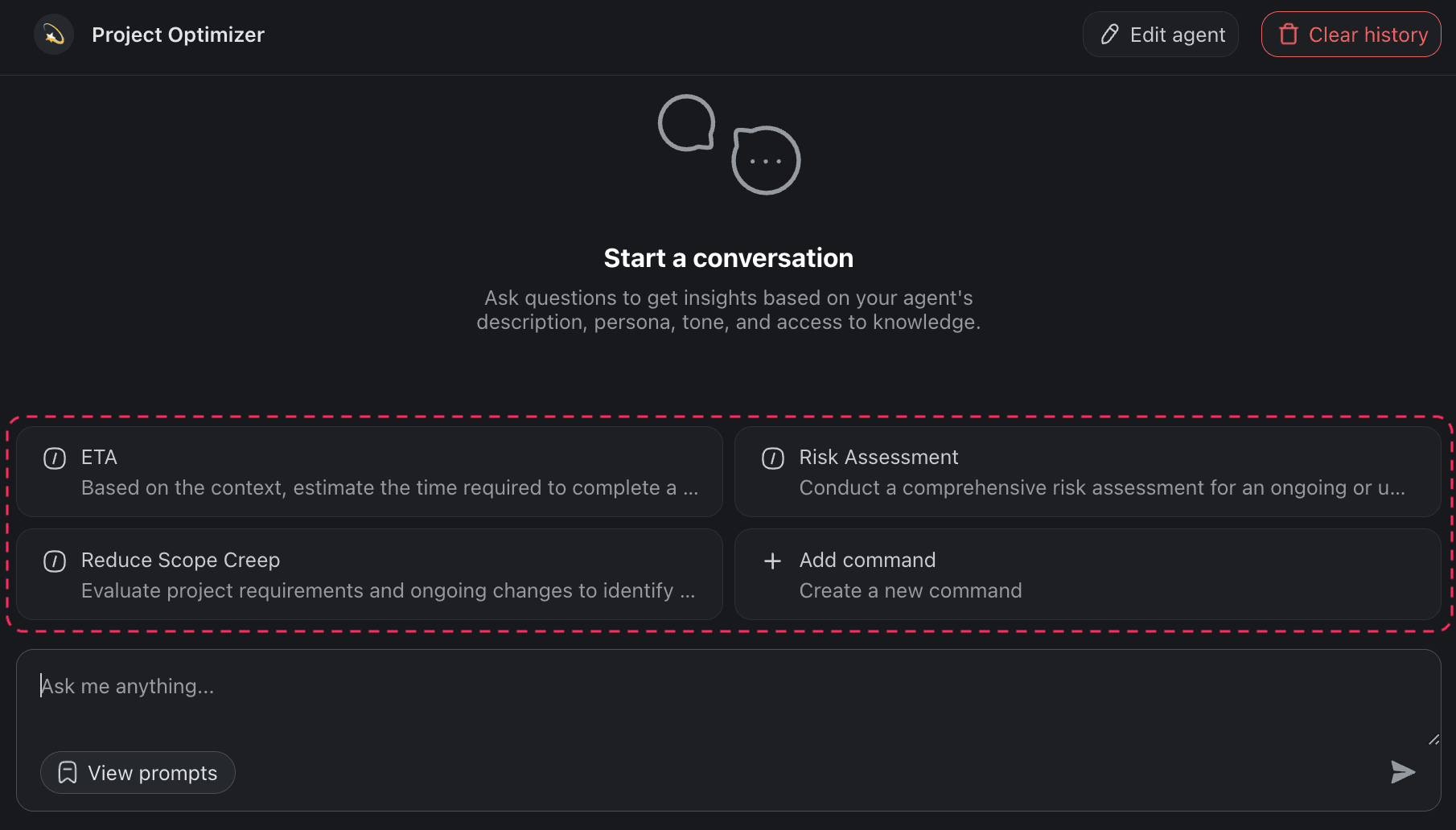 Project Optimizer AI agent in Taskade.