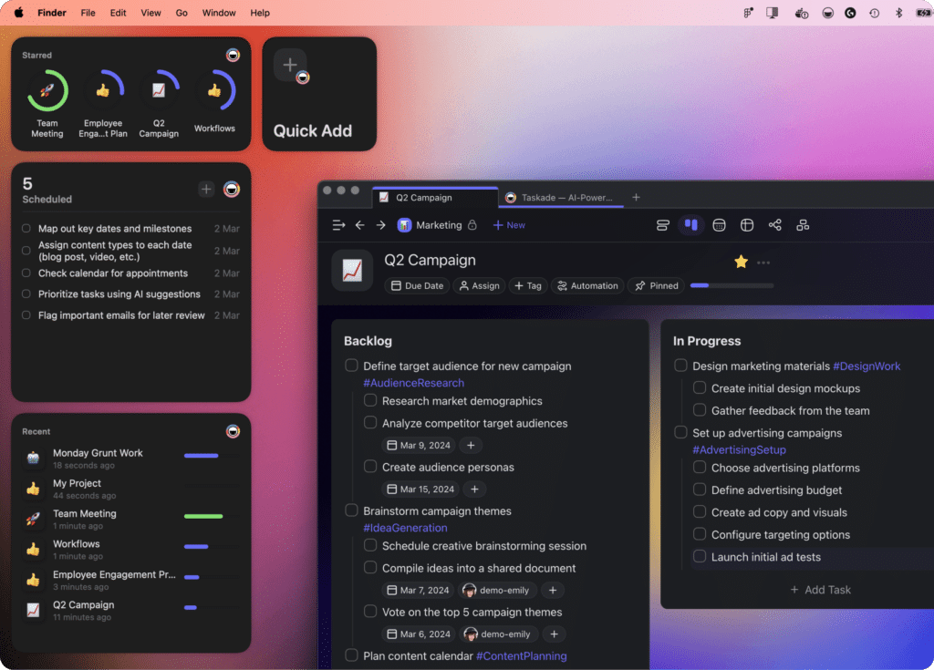 Taskade desktop widgets in MacOS.