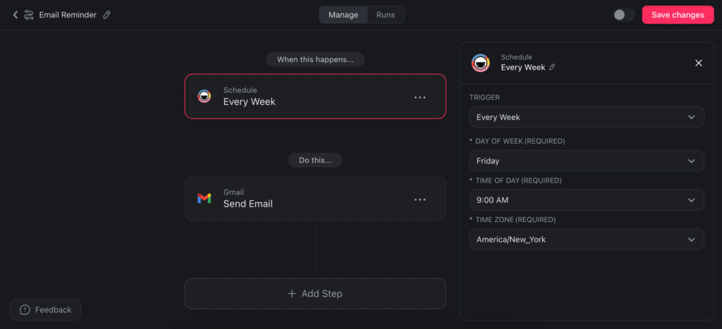 An automation flow that sends weekly reminders to team members.