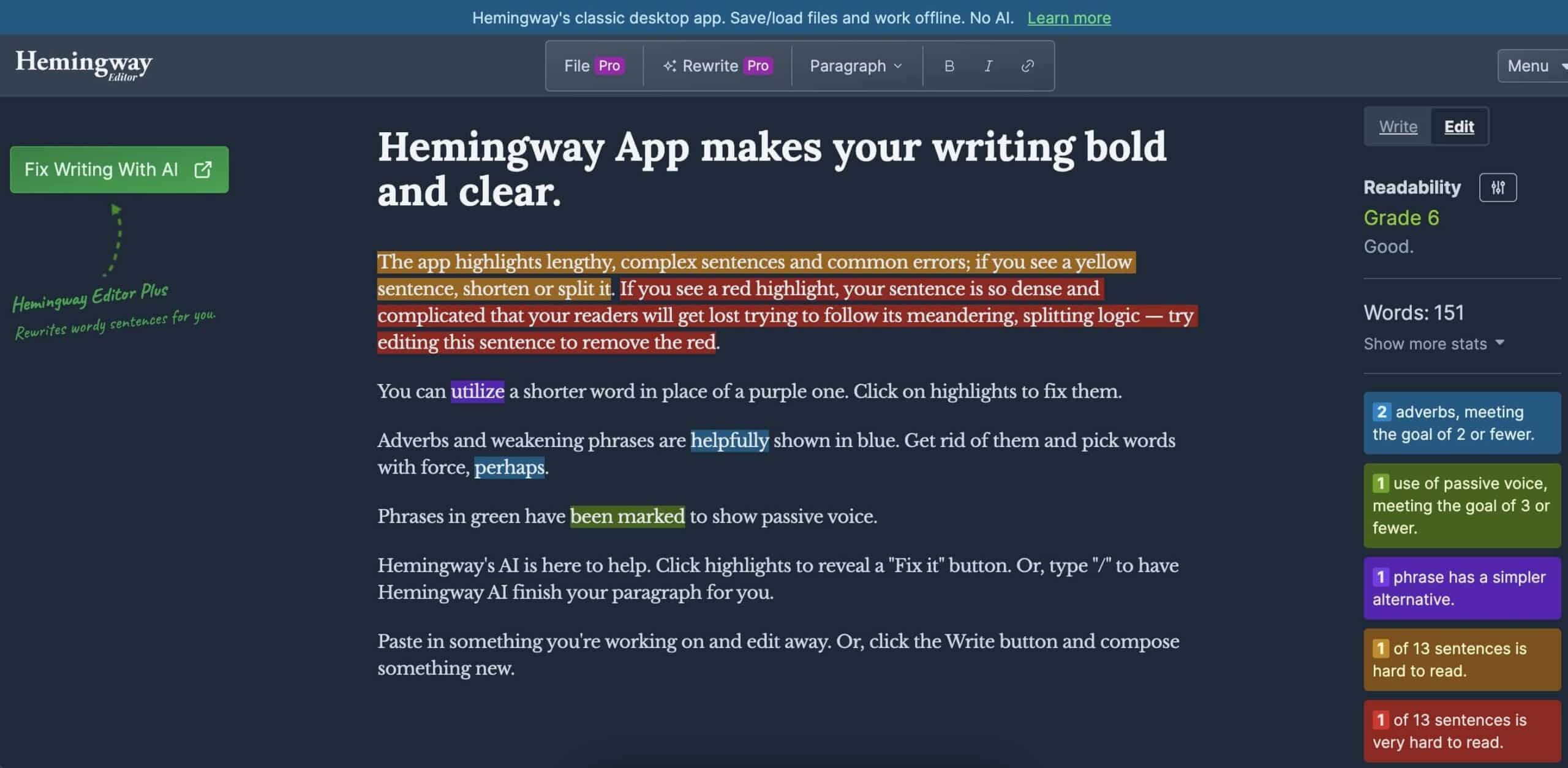 Hemingway Editor user interface.