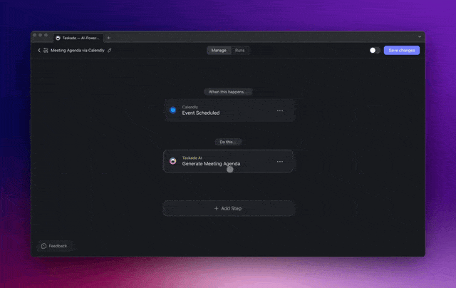 Taskade's automation flow with new triggers & actions.